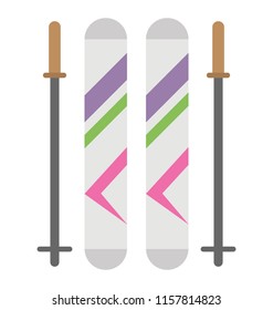 
Two flat boards with metal rods to skate on ice, ski set 
