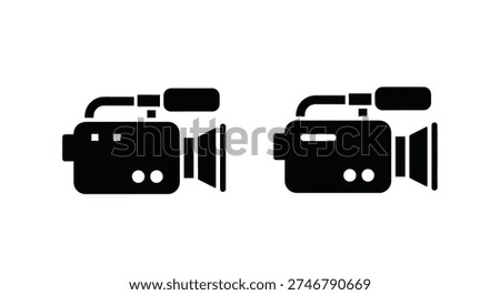 Two flat camera icons are displayed, notable for their bold, black silhouette style.