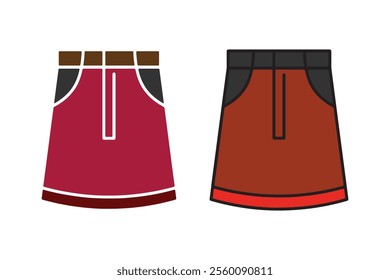 Two Flat Design Skirts in Maroon and Rust Colors