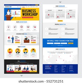 Two flat design web pages presenting detailed information about business traning courses isolated on grey background vector illustration