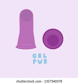 Two flat female condom icons on neutral trendy background.Unwrapped rubbers design element.Safe sex.Contraception concept.Vector illustration for web design, posters, cards,package and sex shop design