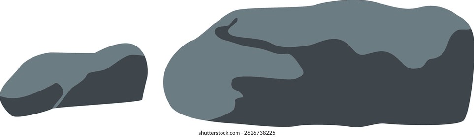 Two flat gray stones with organic shapes, perfect for terrain, nature themes, outdoor design, or geology-related illustrations.