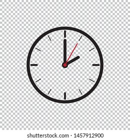 Two o’Clock flat icon design template isolated illustration on transparent background, Black, White and red clock icon vector illustration.