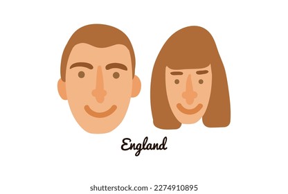 Two flat male and female human faces from england vector illustration