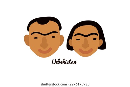 Two flat male and female human faces from uzbekistan vector illustration