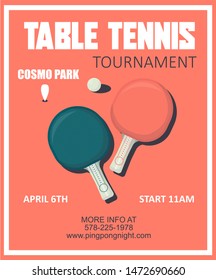 Two flat ping pong rackets with ball. Table tennis equipment vector illustration.
