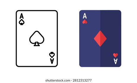 Two flat playing cards showing an ace of spades outline and an ace of diamonds icon isolated on white background