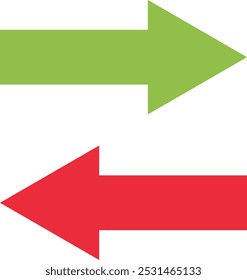 Two flat vector arrows, one green and one red, pointing in opposite directions