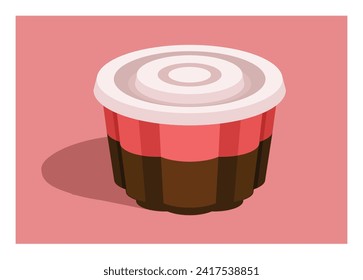 Two flavored jelly cake in the cup. Simple flat illustration.