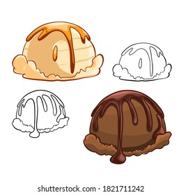Two flavors Ice Cream. Comic Drawing style with Outline. Vanilla and Chocolate.