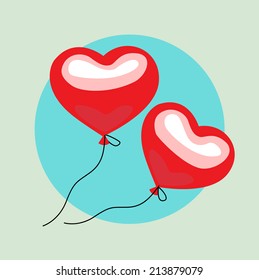two floating balloon hearts flat design vector icon