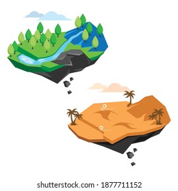 Two floating islands mountain view and desert view. Suitable for many purposes like game elements, art, education, etc.