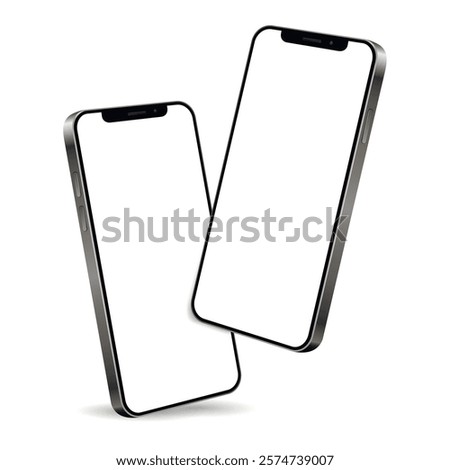Two floating smart phone white screen. Mobile phone vector with isolated on white background