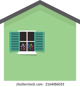 Two floor flat color house, vector illustration
