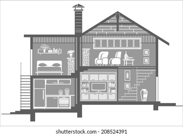 two floor house interior silhouette. Vector illustration