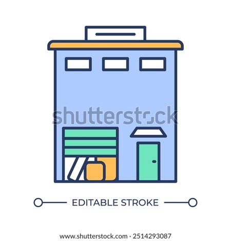 Two floor storage RGB color icon. Multi-level warehouse. Industrial building. Real estate. Storage for goods. Isolated vector illustration. Simple filled line drawing. Editable stroke