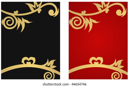 Two floral banners with gold hearts and free space for your text