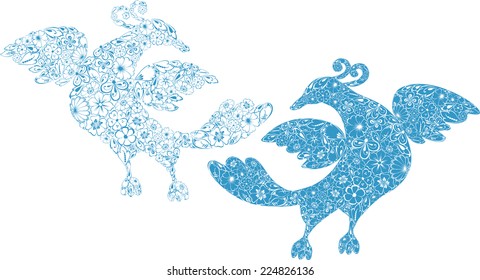 two floral birds