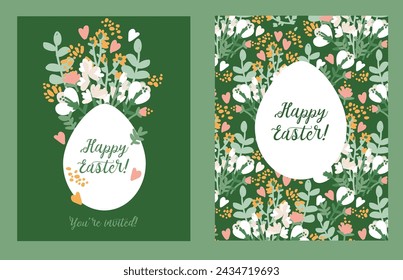 Two floral cards for happy easter, vector illustration