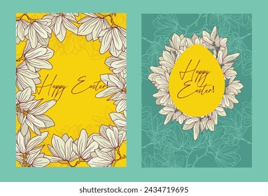 Two floral cards for happy easter, vector illustration