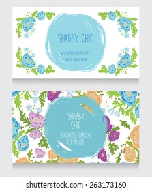 two floral colorful cards, can be used as business cards for country shop or as badge for wedding seremony, vector illustration