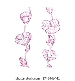 two floral seamless elements. curly flowers, leaves and buds in linear style. Modern design for clothes, packaging, paper, cover, fabric