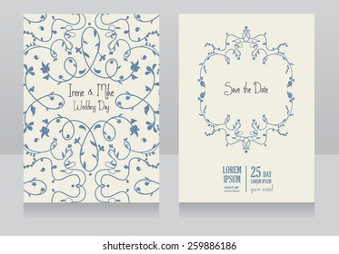 two floral wedding cards, beautiful design, vector illustration
