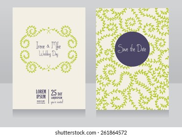 two floral wedding cards, beautiful spring design, vector illustration