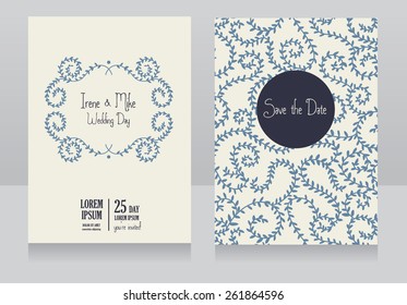 two floral wedding cards, beautiful nordic design, vector illustration