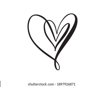 Dos prósperos amantes rojos dibujaron corazones a mano. Vector vacaciones de San Valentín tarjeta caligrafía hecha a mano. Decoración para saludos, logotipo, superposiciones fotográficas, impresión de camisetas, volante, diseño de afiches.