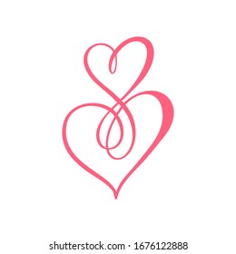 Dos prósperos amantes del corazón rojo logo y signo infinito. Caligrafía vectorial hecha a mano por San Valentín. Decoración para tarjetas de felicitación, superposiciones fotográficas, impresión en pantalones, volante, diseño de afiches.