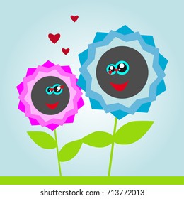  Two flower grow up together. Romantic vector illustration
