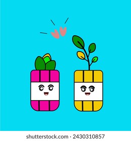 two flower vases with heart symbols vector. suitable for social media post, adverstising, sticker