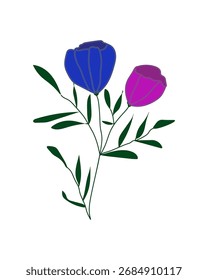 Dos flores, dibujadas a mano. Aislado sobre fondo blanco. Ilustración vectorial. Para tu proyecto.
