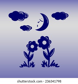 Two flowers together look at the moon light