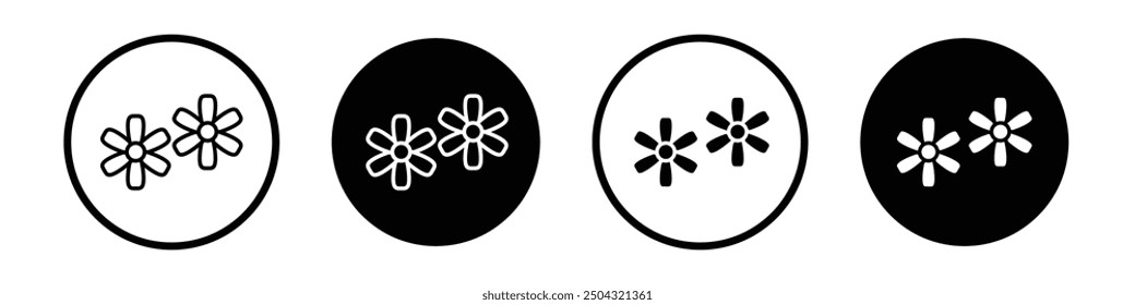 two flowers vector icon set black filled and outlined style.