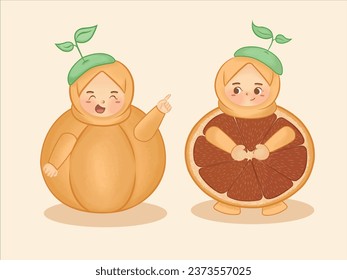 Two Fluffy Orange Cute Illustration
