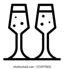 Two flute glasses icon. Outline two flute glasses vector icon for web design isolated on white background