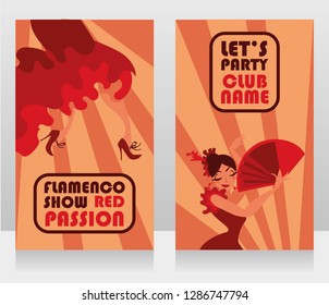 Two flyers for flamenco show, traditional spanish dancer, vector illustration