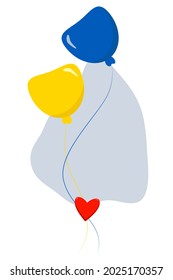 Two flying balloons. Yellow-blue color. Colors of the Ukrainian flag. Vector illustration. Concept for design, decor, print and design, for the Independence Day of Ukraine, Declaration of love