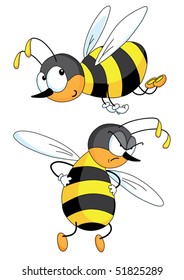Two flying bees - happy and angry