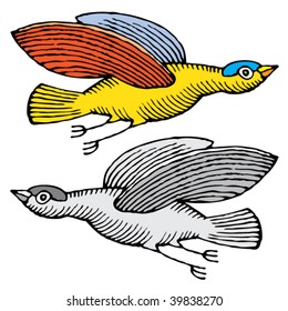 two flying birds drawing