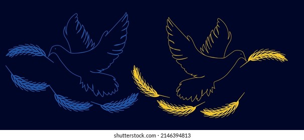 Two flying birds as a symbol of peace. Stop the war in Ukraine. Support Ukraine. Simple vector illustration.