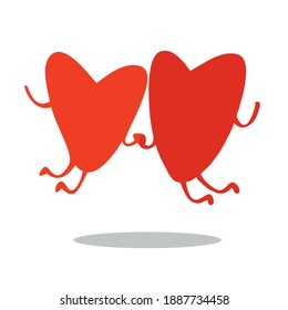 Two flying hearts. Hearts in love are dancing, holding hands. Valentine's Day vector card 