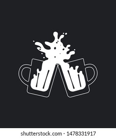 Two foamy beer glasses icon. Vector illustration of two frothy beer mugs.