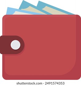 Zweifaches rotes Portemonnaie mit blauen Banknoten. Vektorgrafik-Symbol für App, UI und Webdesign. EPS10