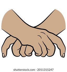Two folded crossed human hands. Cartoon style.