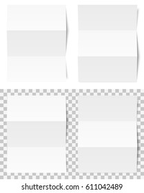 two folded empty papers on white and checkered background showing transparency