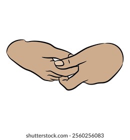 Two folded human hands. Cartoon style. Isolated vector illustration.