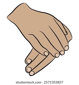 Two folded human hands. Gesturing design. Cartoon style. Isolated vector illustration.